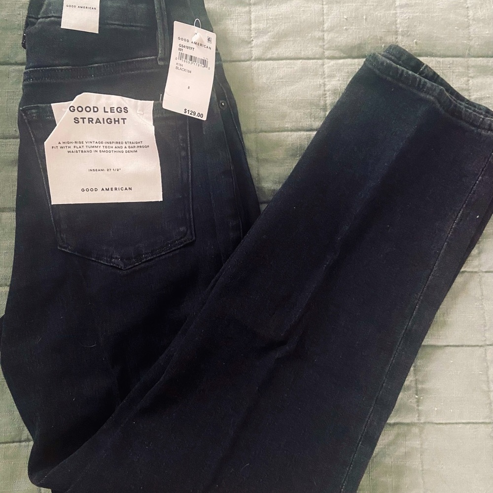 NWT Good American black straight denim jeans